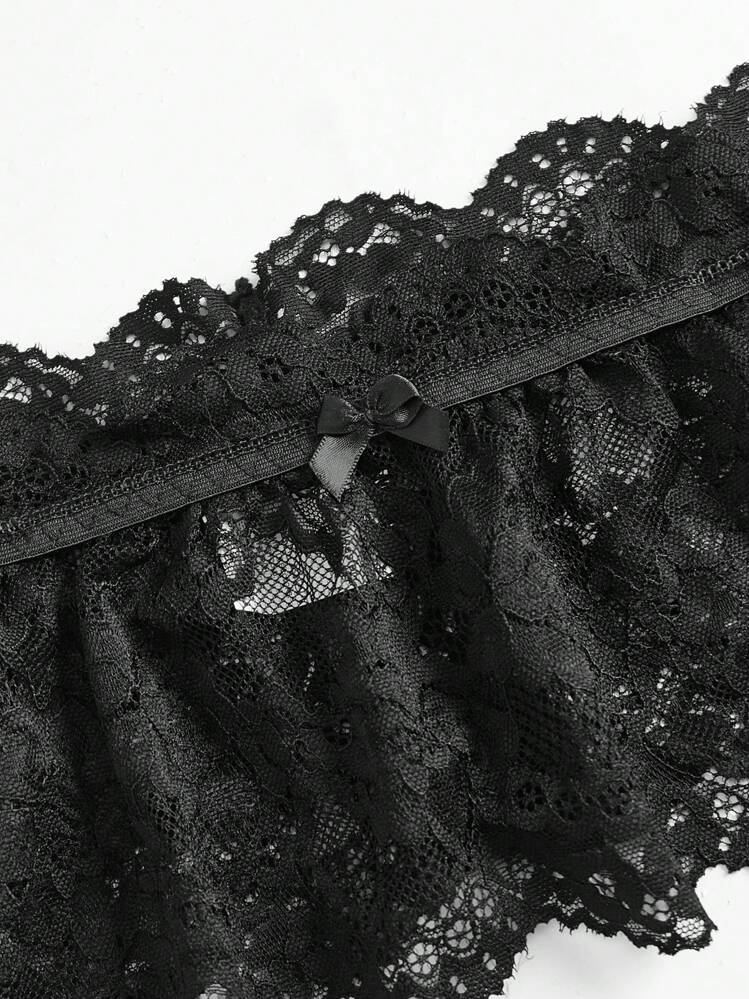 อุปกรณ์แถบรัดต้นขาลูกไม้อย่างเซ็กซี่สำหรับสตรี - สีดำ - ดู 4