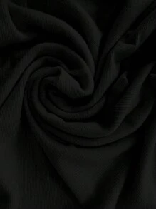 3件套：针织拉绒罗纹高领长款毛衣和撞色阔腿裤（女款） - 黑色 - 查看 5