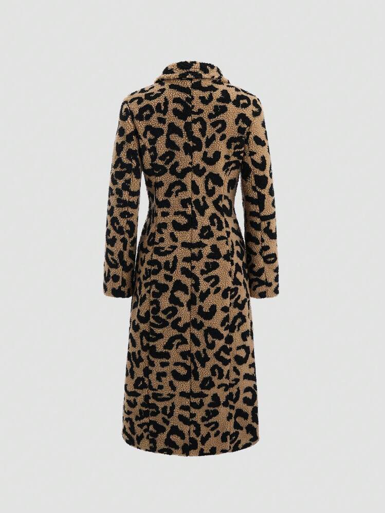SHEIN Unity レオパード柄ファジー レディース ロングコート 厚手