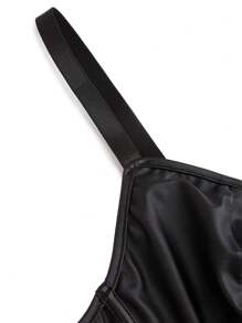 Celure 大码女式性感紧身精致皮革连衣裙金属女装 - 黑色 - 查看 3