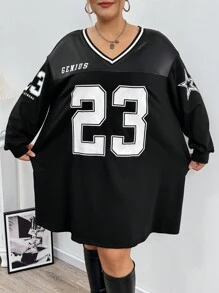 SHEIN CURVE+ Vestido tipo sudadera con estampa de letras talla extra, adecuado para salir y Navidad