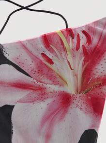 SHEIN MOD Spaghetti Strap Spaghetti Strap Floral Print See-Through Backless Blouse - Black - View 3