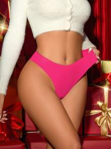 Lace Patchwork Solid Color Hollow Butterfly Decor Seamless Panty - Pink - View 4