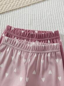 SHEIN Baby Girls Casual Heart Print Sweatshirt Set, Suitable For Spring And Autumn - Rusty Rose - View 3