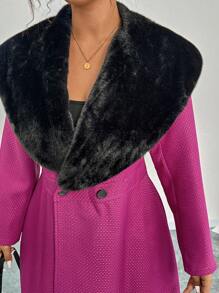 SHEIN Unity Women Plus Size Colorblock Fluffy Collar Double-Breasted Long Overcoat, Autumn/Winter Fall Cloth For Women - Purple - View 8