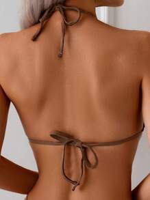 Set de 3 piezas Bikini triangular con decoración trenzada y corte sexy de tiro bajo para mujer, traje de baño de playa para adultos en verano