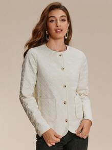 Chiquease 女士休闲轻便羽绒夹克，防风 - 白色 - 查看 6