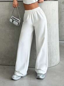 SHEIN Women's Casual Solid Mid Rise Straight Leg Sweatpants