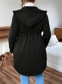 Calvaya Plus Size Solid Color Hooded Zipper Pocket Casual Long Sleeve Jacket Fall Winter Cloth For Women Autumn - Black - View 2
