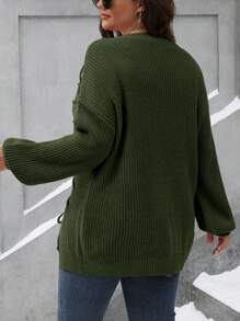 EMERY ROSE Plus Size Cross-Wrap Split Hem Solid Color Casual Sweater, Autumn/Winter Knit Pullover Fall Outfit