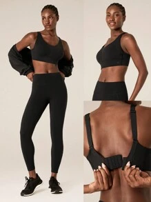 GLOWMODE 内置罩杯 高强度支撑 圆领 露背 可调节宽肩带 网眼布 运动胸罩 慢跑 跑步 训练 - 黑色 - 查看 9