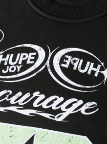 Manfinity Homme Áo nỉ chui đầu dài tay in chữ và ngôi sao mùa thu cho nam - màu đen - Xem 3