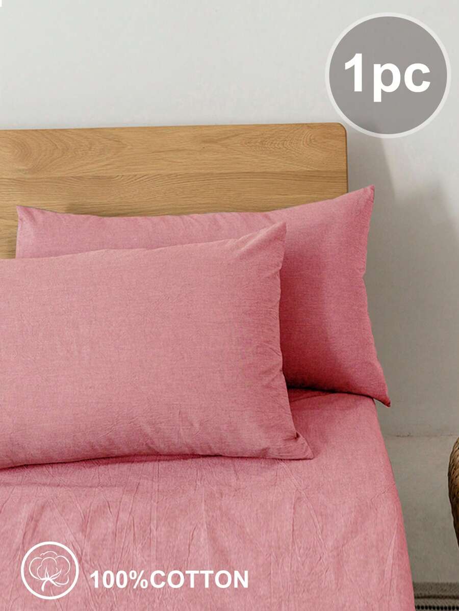 1 pezzo Federa per cuscino decorativa per studenti di scuola e dormitorio, in tessuto rosa intrecciato traspirante e anti-pilling, adatta per tutte le stagioni, misura singolo/matrimoniale/queen/king - Rosa - Visualizzare 1