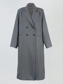 DAZY Women's Solid Color Notched Collar Double Breasted Long Trench Coat,Fall Clothes