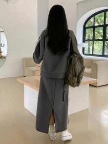 DAZY Bộ 2 áo nỉ và quần dài cho nữ, áo chui đầu cổ tròn tay dài có nơ trang trí, bộ đồ thể thao thu đông cho nữ - Màu Xám nhạt - Xem 8