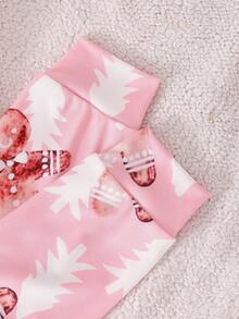 2 peças/Conjunto Pijama Rosa Ajustado Estampa Pão de Mel Menina Jovem, Tecido Quente e Confortável, Combinação Familiar, Perfeito para Festa de Natal, Sessão de Fotos de Férias - Rosa Bebê - Visão 5