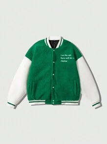 ROMWE MEN Prep 男士纯色拼接长袖正面纽扣运动细节休闲飞行员夹克 - 薄荷綠 - 查看 2