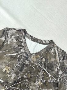 INAWLY 女款树枝印花 V 领长袖休闲 T 恤，秋季 - 軍綠色 - 查看 3