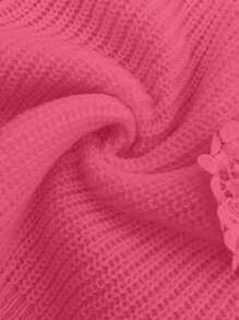 EMERY ROSE Femei culoare solidă guler rotund mânecă lungă Hollow-Out Splice minimalist casual pulover tricotat pulover toamna iarna - Roz fierbinte - Vizualizare 4