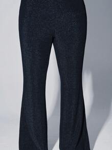 SHEIN EZwear Plus Size Glossy Elastic Knit Flare Pants, Suitable For Party - Silver - View 7
