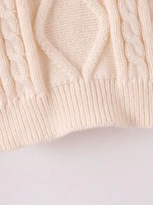 Young Girl Twist Rib Diamond Pattern Long Sleeve Princess Shoulder Sweater, Casual For Autumn/Winter