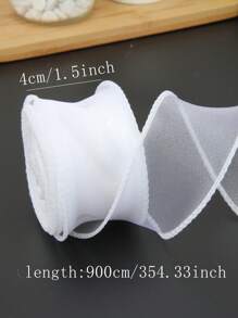 1 卷 4 厘米 * 900 厘米白色卷边丝带，非常适合花卉和艺术包装、蝴蝶结、平面礼品包装、婚礼、节日、派对、万圣节装饰圣诞节，可作为节日礼物 - 白色 - 查看 2