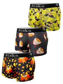 3pcs/Pack Men's Cartoon Print Boxer Briefs - Multicolor - View 1