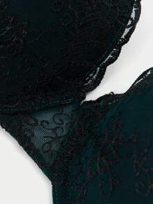 SHEIN Áo ngực nâng ngực thêu họa tiết cỡ lớn - Màu xanh lá cây đậm - Xem 4