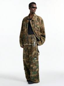 NEON BLANC 男士街头印花个性化宽松口袋编织工装牛仔裤