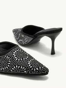 CUCCOO TILAWA 黑色绒面革水钻尖头高跟穆勒鞋，优雅适合日常商务、节日、派对、约会装 - 黑色 - 查看 9