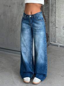 RueChic 女士宽腿低腰牛仔裤