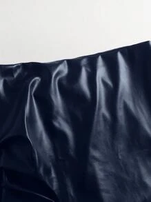 女士秋冬休闲纯色裹身褶饰紧身迷你裙 - 藏蓝色 - 查看 7