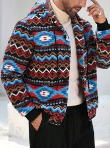 Manfinity Homme Men's Plush  Hooded Jacket, Casual Daily Comfortable Warm Outerwear - Multicolor - View 4