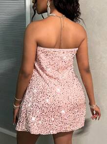 Slaydiva Robe mini élégante et pailletée avec encolure en cœur style A-line, coupe cintrée, convenant pour les fêtes, automne/hiver, grande taille