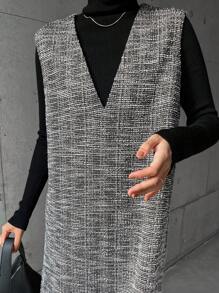 FRIFUL 女式休闲中长连衣裙，撞色褶边，无袖圆领格子