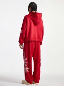 Manfinity VCAY Men's Loose Knit Long Sleeve Sweatshirt Set, For Fall Winter - Red - View 3