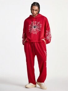 Manfinity VCAY Men's Loose Knit Long Sleeve Sweatshirt Set, For Fall Winter - Red - View 6