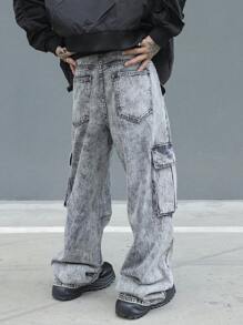 Manfinity EMRG Men's Simple Multiple Pockets Denim Jeans, Casual Everyday Wear - Light Grey - View 2