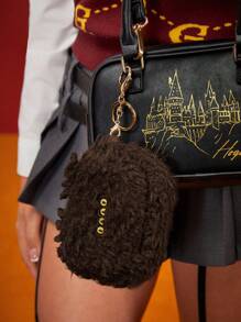 HARRY POTTER X SHEIN 怪物书里的怪物 刺绣卡通图案毛绒零钱包钥匙扣、礼物 - 棕色 - 查看 3