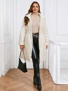 SHEIN Clasi Plus Size Women Solid Color Zip Up Casual Padded Coat, Winter