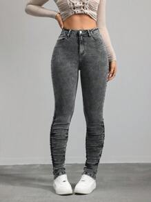 SHEIN Tall Women's Jeans Skinny Stretch Pants Black Jeans Stacked Women Jeans Tall Women Pants Denim Jeans Jeans Pants Jeans, Fall Women Clothes - Black - View 5