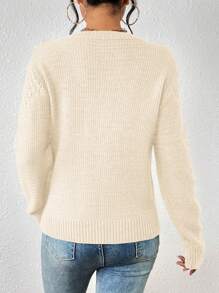 Chiquease Crew Neck Net Sweater, Casual And Versatile Long Sleeve Pullover Knit Pullover Fall Winter - Apricot - View 2