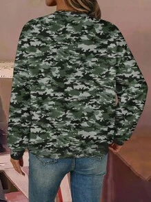 Polina Brazil Artist Women's Green Camouflage Crew Neck Sweatshirt, Suitable For For Holiday, Vacation, Spring, Festival, For Workout, Ibiza Fits