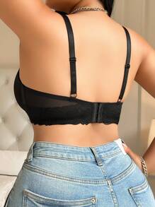 Große Größen volldecker drahtgeformter Lingerie BH, Lässig Stil mit Spitzen Dekoration, Komfort für den täglichen Gebrauch - Schwarz - Übersicht 2