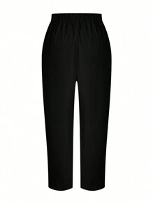 Calvaya 大码时尚纯色百搭休闲锥形西装裤 - 黑色 - 查看 2