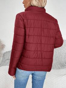 SHEIN LUNE 女士休闲纯色拉链前衬垫外套，冬季服装款式 - 酒紅色 - 查看 2