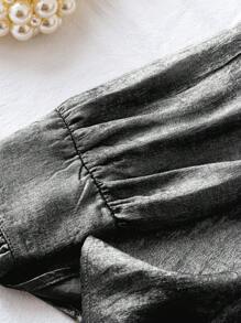 SHEIN LUNE Áo cánh tay dài cổ chữ V viền ren kim loại cỡ lớn - màu đen - Xem 4