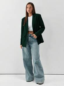 TRNVIE Loose Casual Solid Color Long Sleeve Office/Work Blazer - Dark Green - View 3