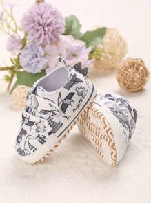 1 Pair 0-1 Year Old Infant Soft Bottom Casual Sports Shoes With Cartoon Hook And Loop Design, Suitable For Spring & Autumn