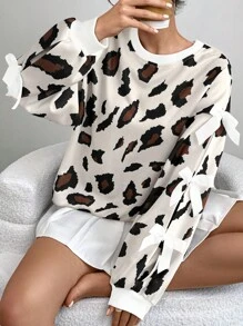Chiquease 女士豹纹蝴蝶结装饰圆领长袖运动衫 - 彩色 - 查看 3